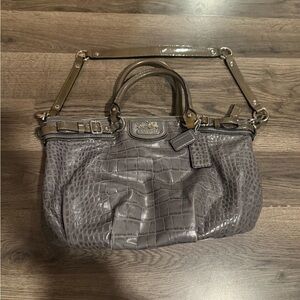 Coach Gray Crocodile Embossed Shoulder Bag